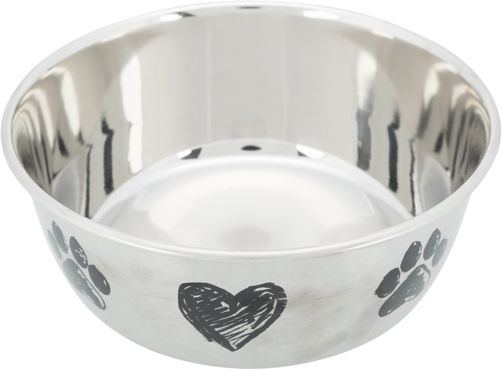 Bowl, stainless steel with heart/paws